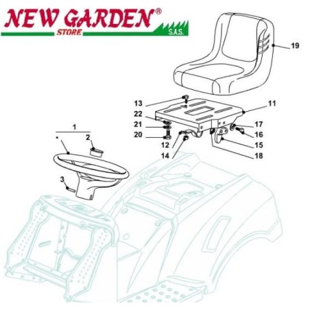 Exploded view steering wheel seat 102cm PT190HD lawn tractor CASTELGARDEN spare parts