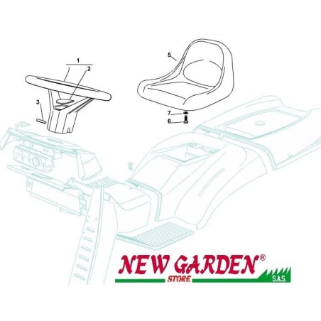 Exploded view Steering wheel seat 102cm PTC220HD lawn tractor CASTELGARDEN 2002-13 | Newgardenstore.eu