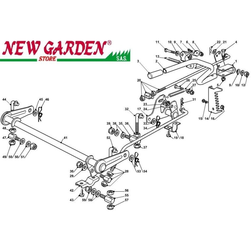 Vue éclatée plateau de coupe relevable98cm XD140 tracteur de pelouse CASTELGARDEN