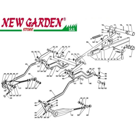 Esploso sollevamento piatto di taglio102cm XT140 trattorino CASTELGARDEN2002-13 | Newgardenstore.eu