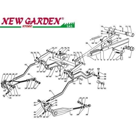 Vue éclatée du relevage du plateau de coupe 102cm TN170H tracteur de pelouse CASTELGARDEN | Newgardenstore.eu