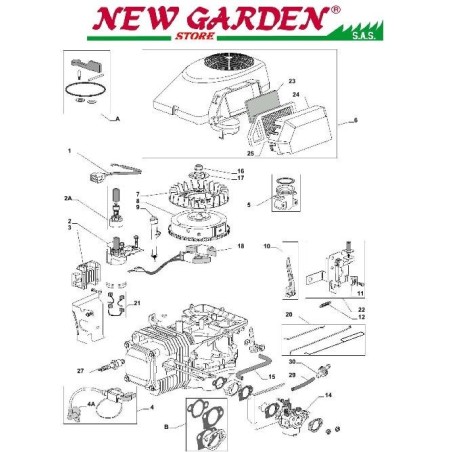 Exploded view engine cutaway series three lawn tractor Castelgarden TRE 702 | Newgardenstore.eu