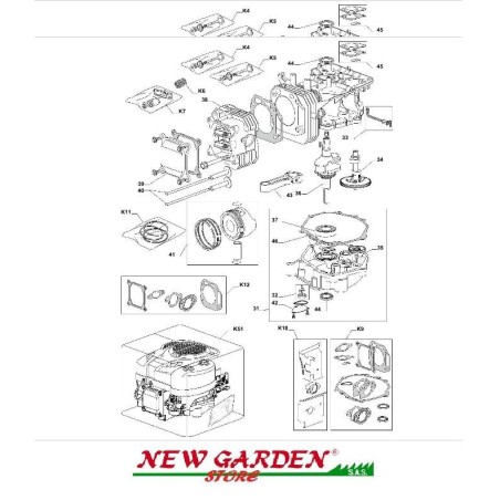 Esploso spaccato motore serie tre trattorino rasaerba TRE 801 GGP CASTELGARDEN | Newgardenstore.eu