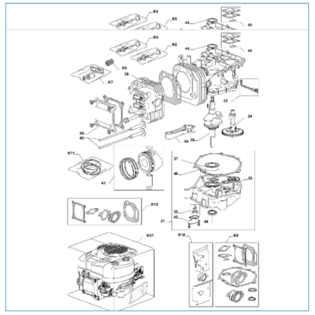 Esploso spaccato motore serie tre trattorino rasaerba TRE 801 GGP CASTELGARDEN