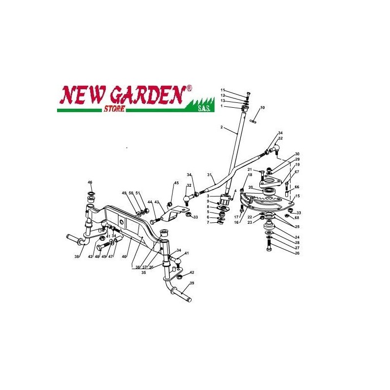 Exploded view steering 102cm XT165HDE lawn tractor CASTELGARDEN 2002-13 spare parts