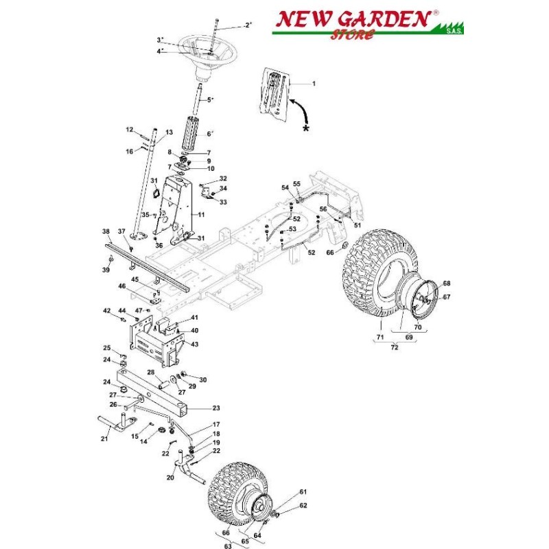 Exploded view steering 66cm XE966HDB B&S950mower tractor CASTELGARDEN spare parts