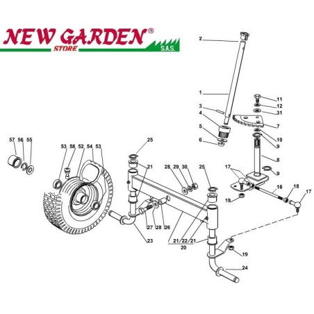 Exploded view steering 72cm XF135HD lawn tractor CASTELGARDEN 2002-2013 spare parts | Newgardenstore.eu