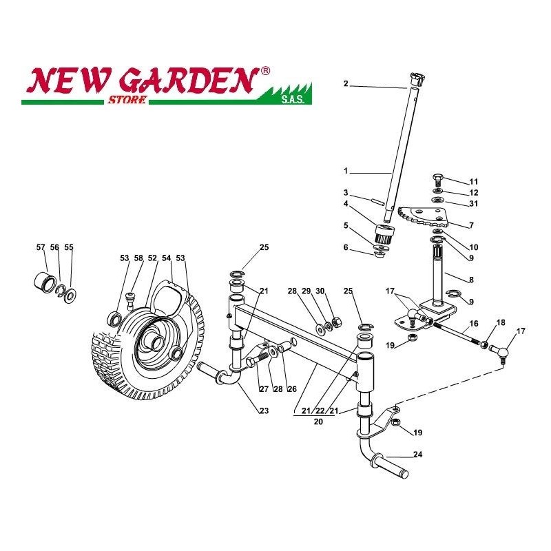 Exploded view steering 72cm XF140 lawn tractor CASTELGARDEN 2002-2013 spare parts