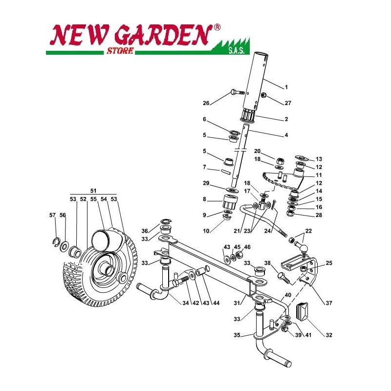 Vue éclatée du volant tracteur de pelouse EL63 XE75 CASTELGARDEN pièces détachées 2002-13