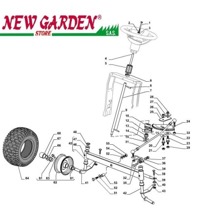 Exploded view steering tractor SD98 XD150 CASTELGARDEN spare parts 2002-13 | Newgardenstore.eu