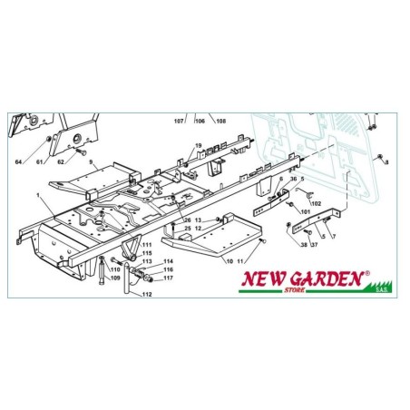 Exploded view frame 102cm XT170HD lawn tractor spare parts CASTELGARDEN 2002-13