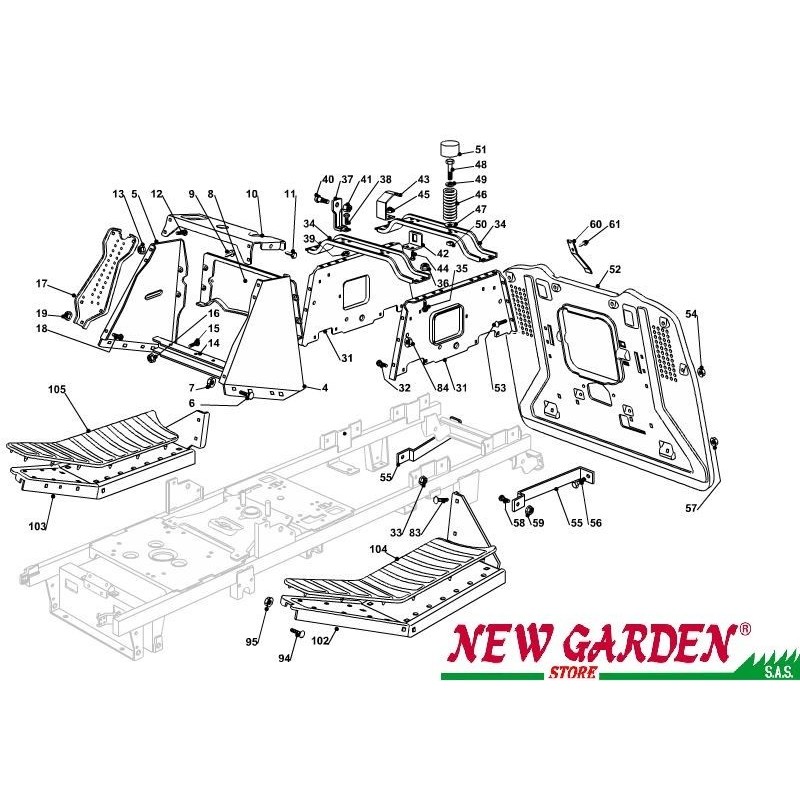 Exploded view frame 102cm PT170HD lawn tractor CASTELGARDEN 2002-13 spare parts