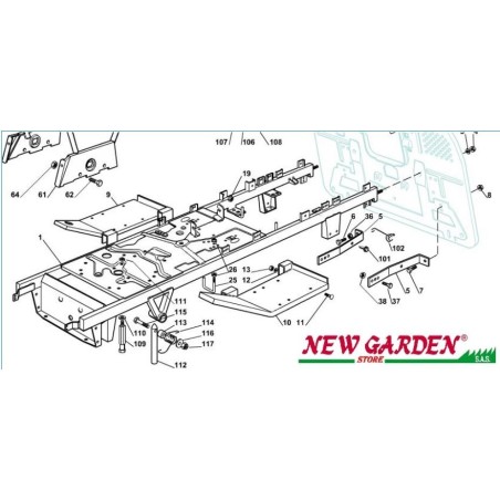 Exploded view frame 122cm XX220HDE lawn tractor spare parts CASTELGARDEN 2002-13