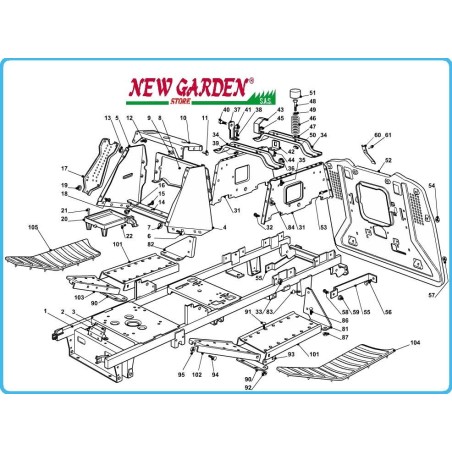 Exploded view lawn tractor frame 92cm MTPH 14-92 H CASTELGARDEN GGP STIGA MOUNTFIELD | Newgardenstore.eu