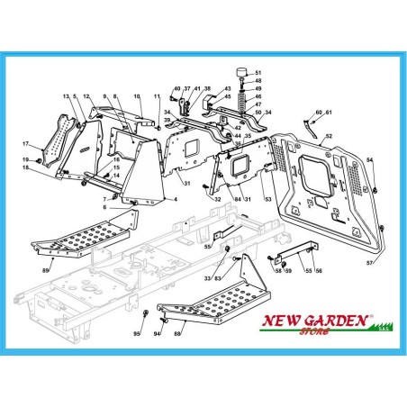 Exploded view of 92cm tractor chassis TC 15 5/92 H CASTELGARDEN GGP STIGA MOUNTFIELD | Newgardenstore.eu