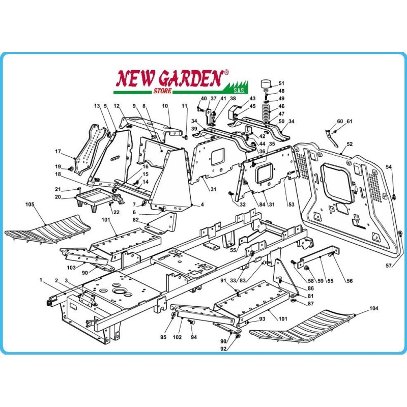 Exploded view tractor chassis 92cm TP 13 5/92 CASTELGARDEN GGP STIGA MOUNTFIELD