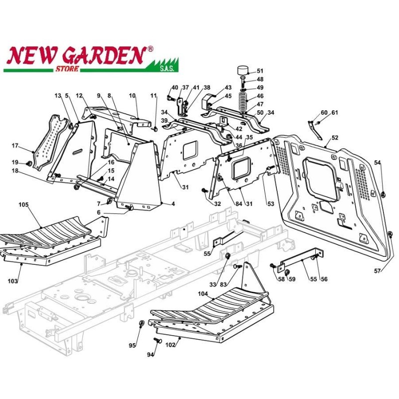 Exploded view lawn tractor frame 84cm J 135H CASTELGARDEN spare parts 2002-13