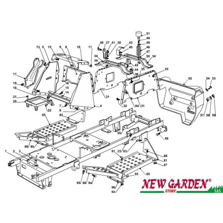 Exploded view lawn tractor frame 98cm XD150 CASTELGARDEN STIGA spare parts 2002-13 | Newgardenstore.eu