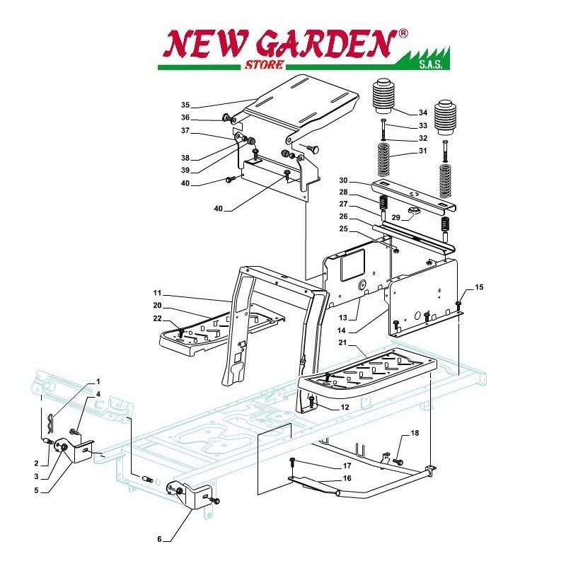 Vue éclatée du châssis du tracteur SD98 XD130 CASTELGARDEN 2002-13 pièces détachées