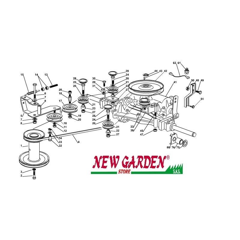 Exploded view transmission 102cm XT140 tractor CASTELGARDEN 2002 -13 spare parts