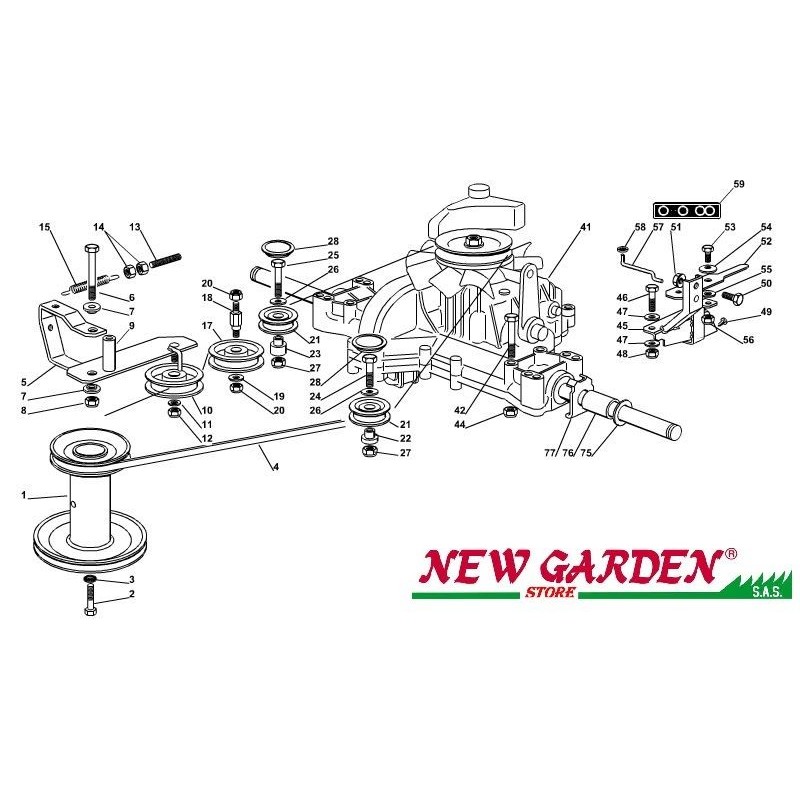 Exploded view transmission 102cm XT140HD tractor CASTELGARDEN 2002 - 2013