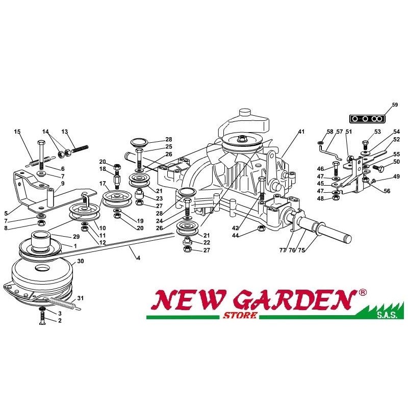 Exploded view transmission 102cm PTC220HD lawn tractor CASTELGARDEN spare parts