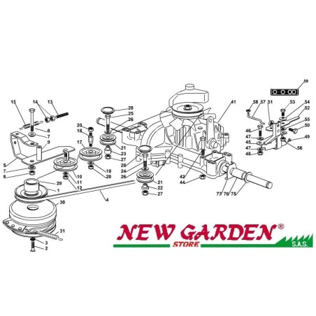 Exploded view transmission 102cm PTC220HD lawn tractor CASTELGARDEN spare parts | Newgardenstore.eu