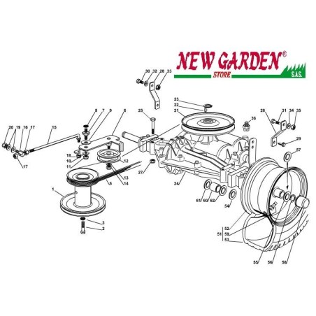 Exploded view transmission 72cm XF130 lawn tractor CASTELGARDEN 2002-13 | Newgardenstore.eu