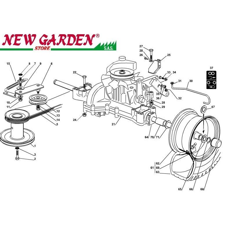 Esploso trasmissione 72 cm XF130HD trattorino rasaerba CASTELGARDEN 2002-13