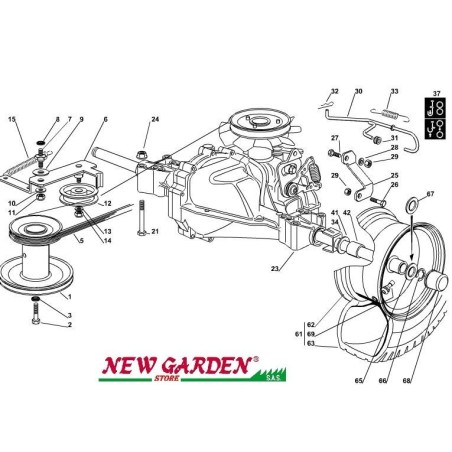 Exploded view transmission 72cm XF135HD lawn tractor CASTELGARDEN 2002-13 | Newgardenstore.eu