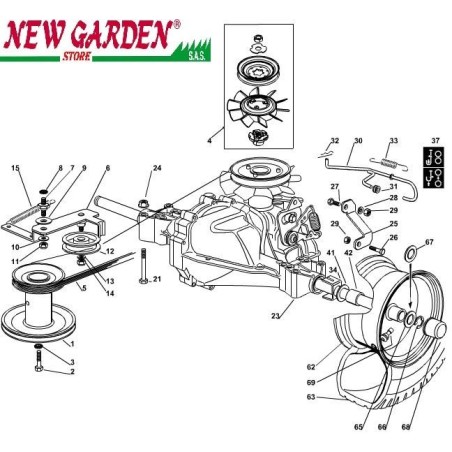 Exploded view transmission 72 cm XF140HDM lawn tractor CASTELGARDEN spare parts | Newgardenstore.eu