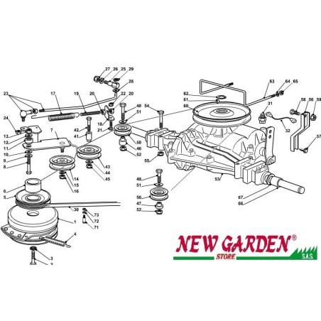 Exploded view lawn tractor transmission 98cm XD140 CASTELGARDEN spare parts 2002-13 | Newgardenstore.eu