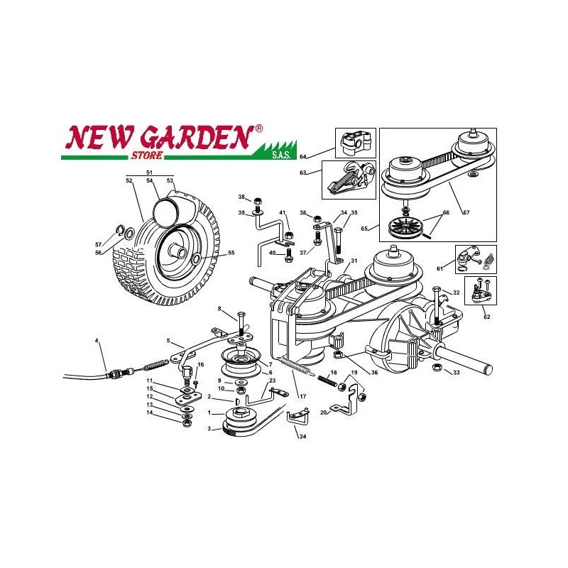 Exploded view transmission lawn tractor EL63 PE60VD CASTELGARDEN 2012-13spare parts