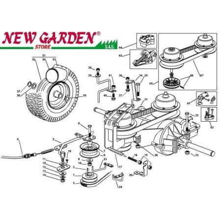 Transmission expulsée tracteur de pelouse EL63 XE70VD CASTELGARDEN 2012-13 pièces détachées | Newgardenstore.eu