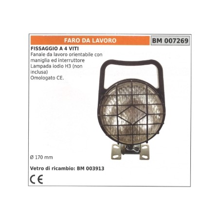 Fanale da lavoro orientabile con maniglia ed interruttore fissaggio a 4 viti | Newgardenstore.eu