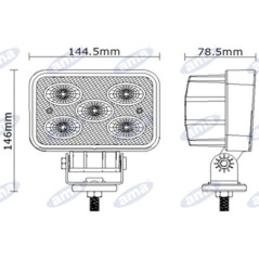 Arbeitsscheinwerfer 145x122mm 5 LEDs 10-30V 50W 4500LM Verkabelung 40-60cm Landmaschine | Newgardenstore.eu