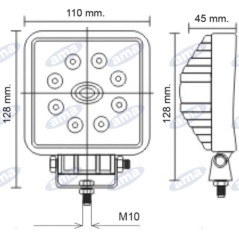 Lampe de travail 9 LED 110x128mm 10-30V 27W 1700LM câblage 40cm machine agricole | Newgardenstore.eu