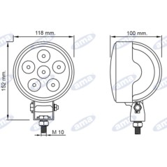 Faro de trabajo LED 12-28V 18W 1350LM 118x154,5mm 6 LED IP67 máquina agrícola | Newgardenstore.eu