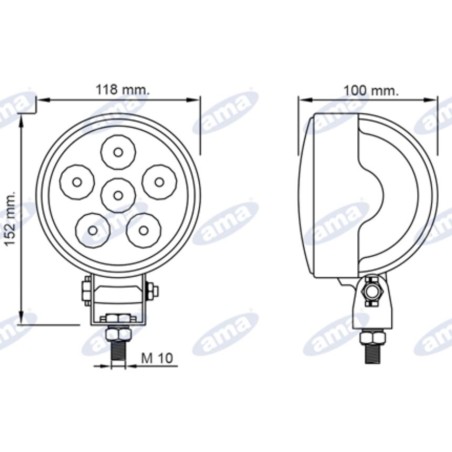 Faro de trabajo LED 12-28V 18W 1350LM 118x154,5mm 6 LED IP67 máquina agrícola