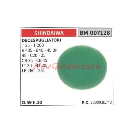 SHINDAIWA filtre à air en éponge pour débroussailleuse T 25 T 260 BP 35 007128 | Newgardenstore.eu