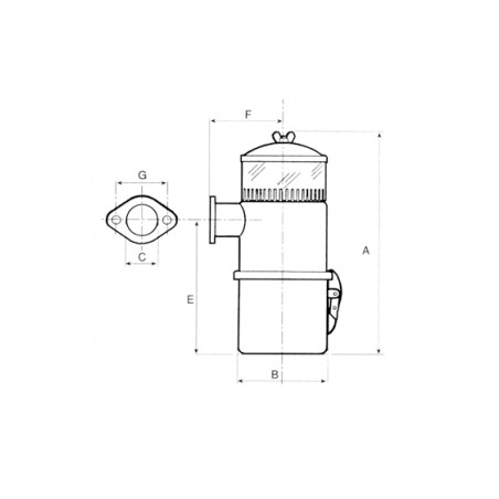 Oil bath air filter with transparent part and flange connection for engine