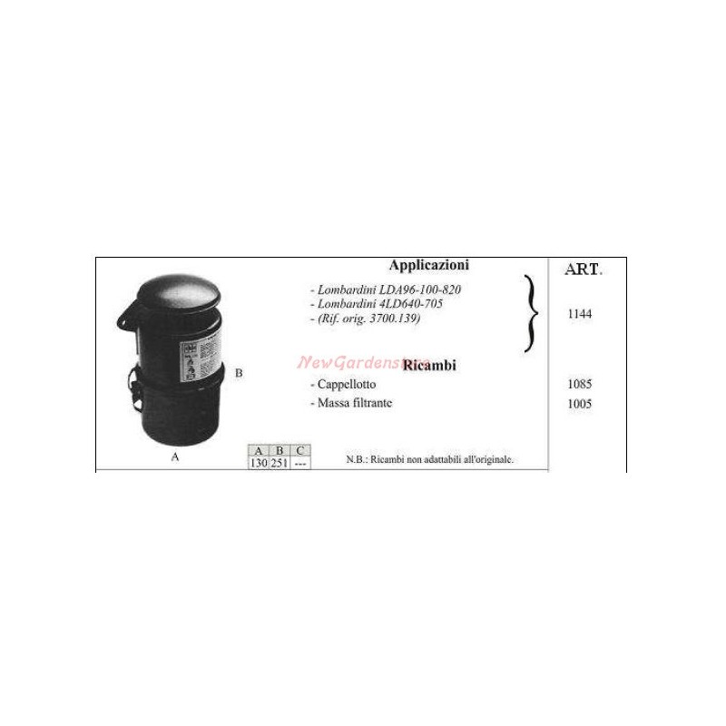 LOMBARDINI Oil bath air filter for LDA96 motor cultivator 100 820 1144