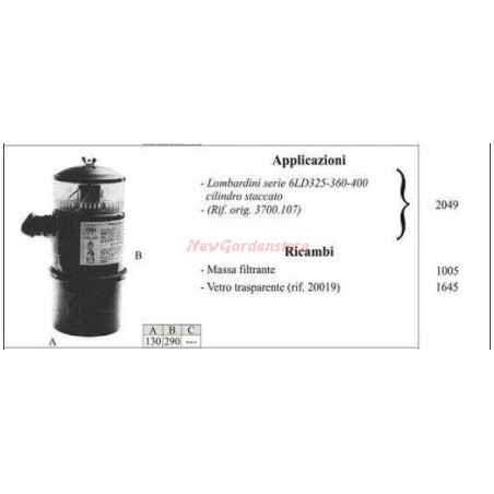 Filtro olio LOMBARDINI per motocoltivatore 6LD325 360 400 2049 | Newgardenstore.eu