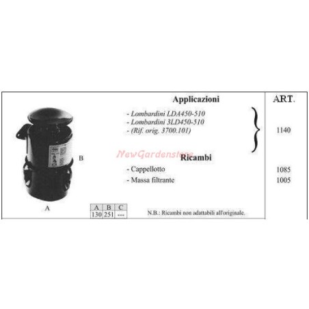 LOMBARDINI oil filter for LDA450 walking tractor 510 1140 | Newgardenstore.eu