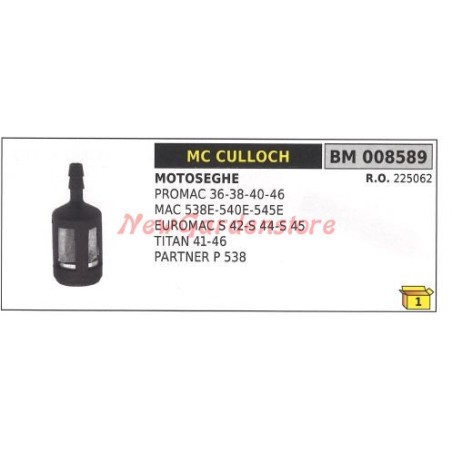 MC CULLOCH Filtre à huile pour PROMAC 36 38 40 46 008589 | Newgardenstore.eu