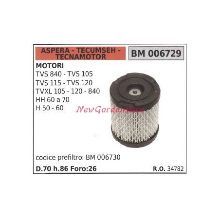 ASPERA air filter for TVS 840 105 115 lawn mower mower motor 006729 | Newgardenstore.eu