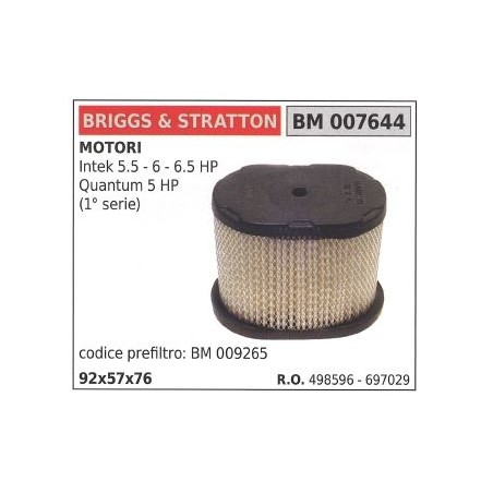 BRIGGS STRATTON Luftfilter intek 5.5 6 6.5hp Rasenmäher 498596 697029 | Newgardenstore.eu