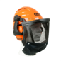 Casco de seguridad forestal Waipoua 562413 con orejeras y visera de malla.