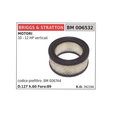 Filtre à air BRIGGS&STRATTON pour tondeuse à gazon 10 12 HP VERTICAL | Newgardenstore.eu