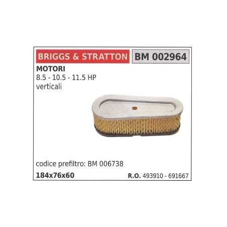 Filtre à air pour tondeuse à gazon BRIGGS&STRATTON 8.5 10.5 11.5hp | Newgardenstore.eu